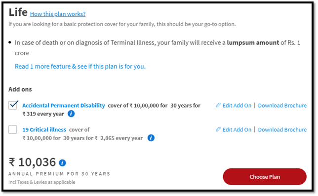 HDFC Life Click 2 Protect 3D Plus Life Option