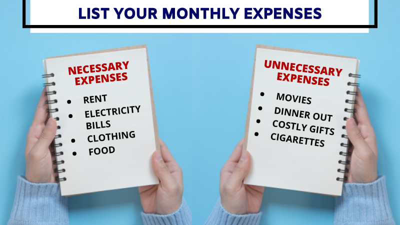 List your monthly expenses