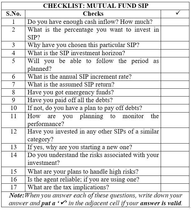 Checklist mutualfund sip